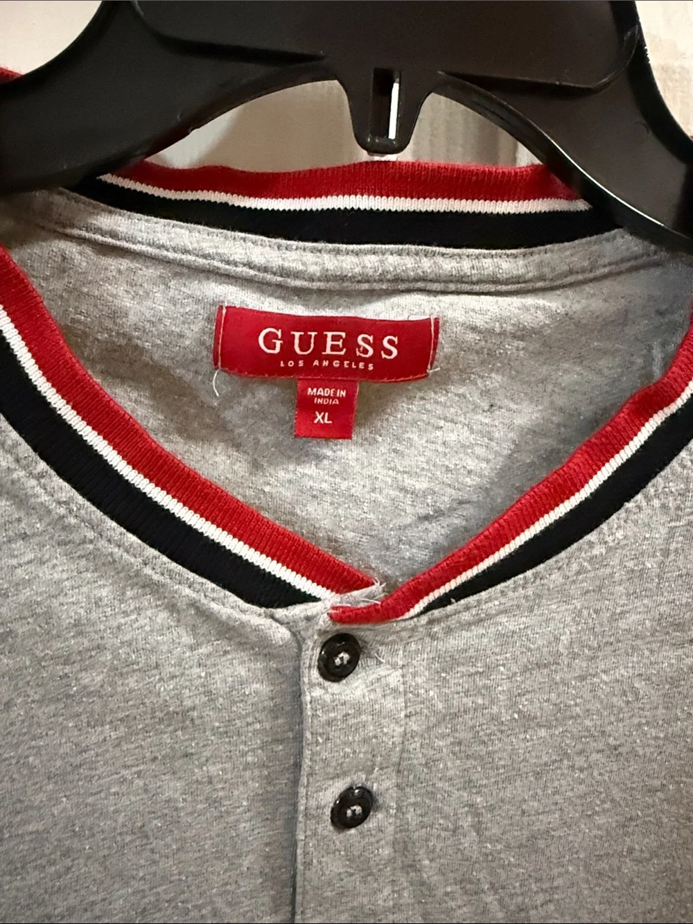 GUESS Men's Gray Polo Henley with Red and Black Trim - Picture 3 of 3